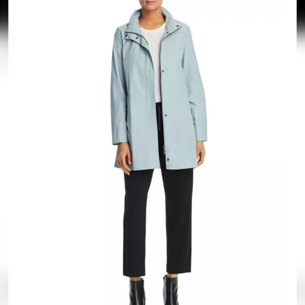 Eileen Fisher Hidden Hood Rain Jacket Lightweight. Windbreaker. Light blue.S
